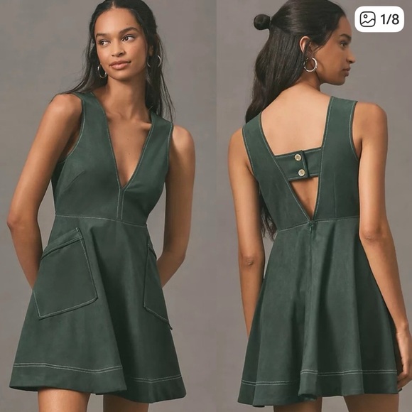 Maeve V-Neck A-Line Mini Dress - Faux Suede - Picture 2 of 10